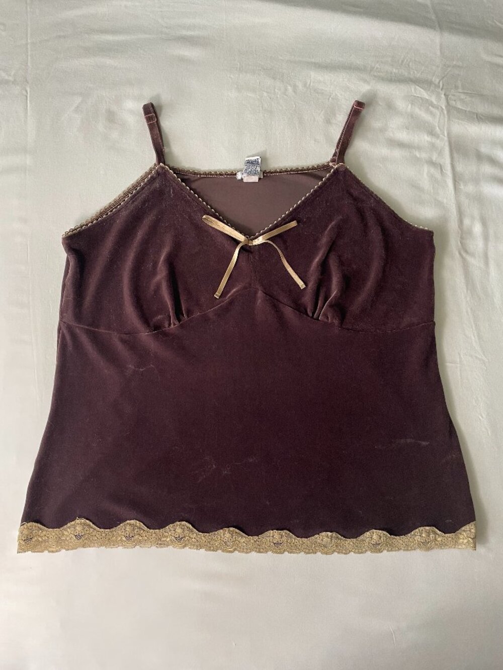 Vintage Old Navy Velvet Camisole 2X Brown Gold Lace Trim Y2K
